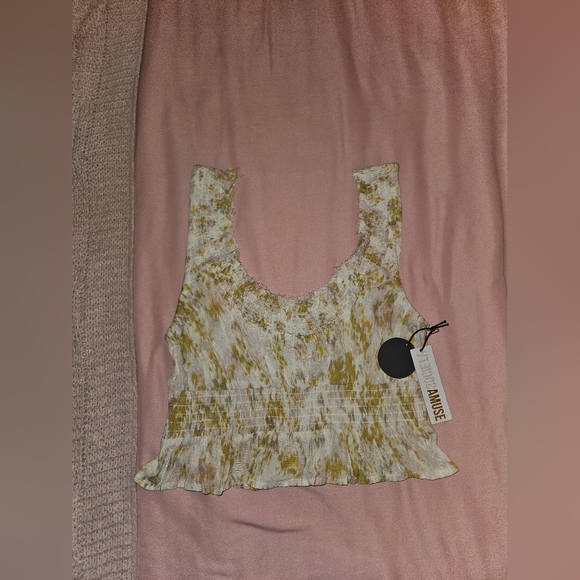 Amuse Society Tops - Society Anuse Yellow & White Tye Dye Smocked Crop Top NWT